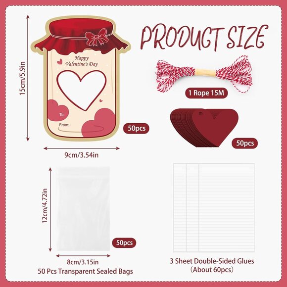 Valentines Day Cards for Kids School - 50 Pack Mason Jar Happy Valentine's Day C - Picture 3 of 8